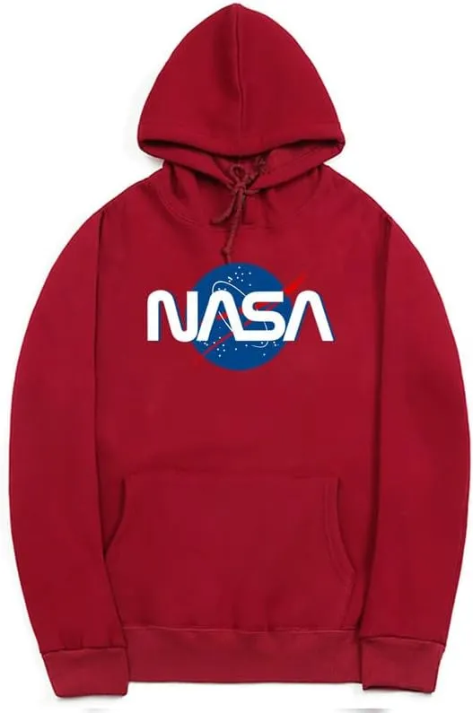 CORIRESHA Fashion NASA Logo Hoodie Long Sleeve Drawstring Kangaroo Pocket Cotton Sweatshirt