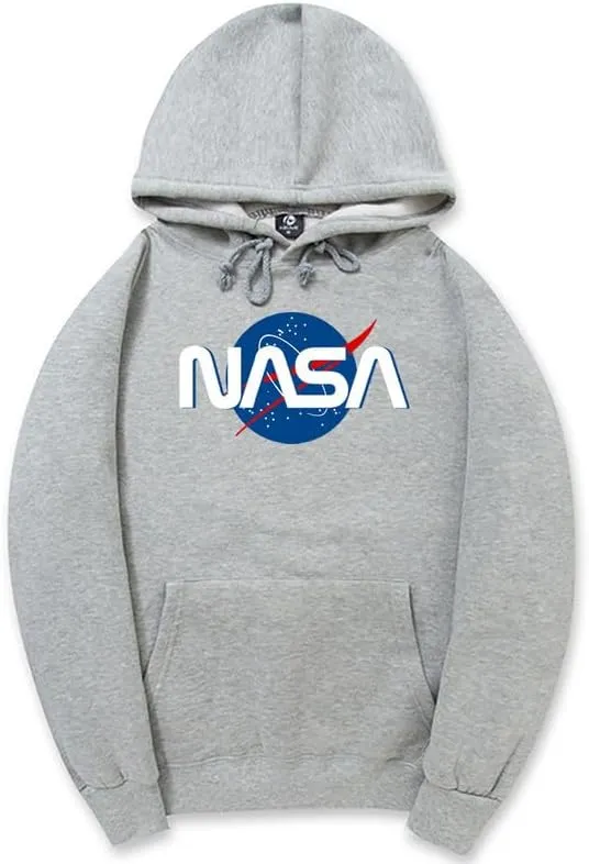 CORIRESHA Fashion NASA Logo Hoodie Long Sleeve Drawstring Kangaroo Pocket Cotton Sweatshirt