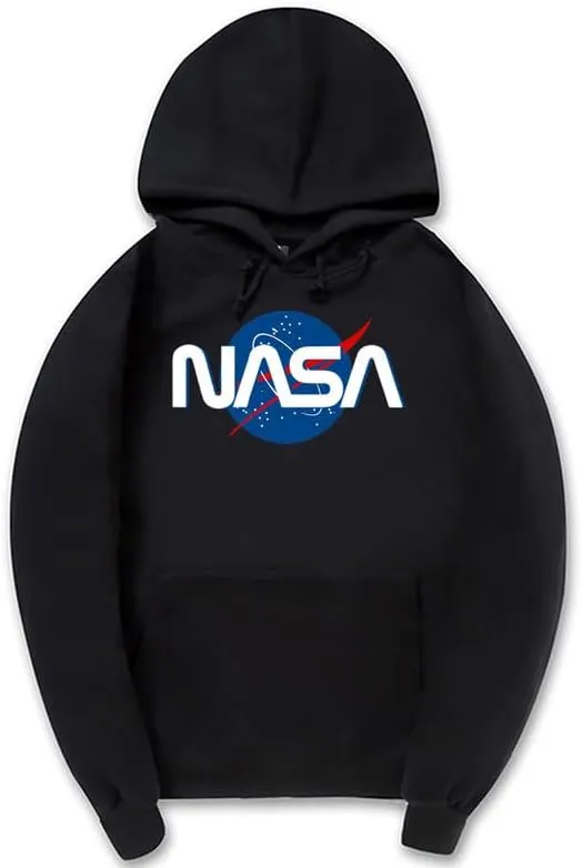 CORIRESHA Fashion NASA Logo Hoodie Long Sleeve Drawstring Kangaroo Pocket Cotton Sweatshirt