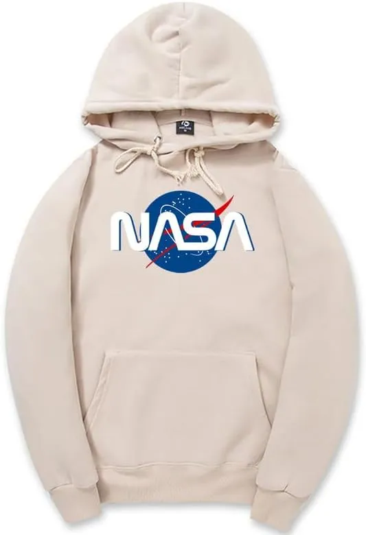 CORIRESHA Fashion NASA Logo Hoodie Long Sleeve Drawstring Kangaroo Pocket Cotton Sweatshirt