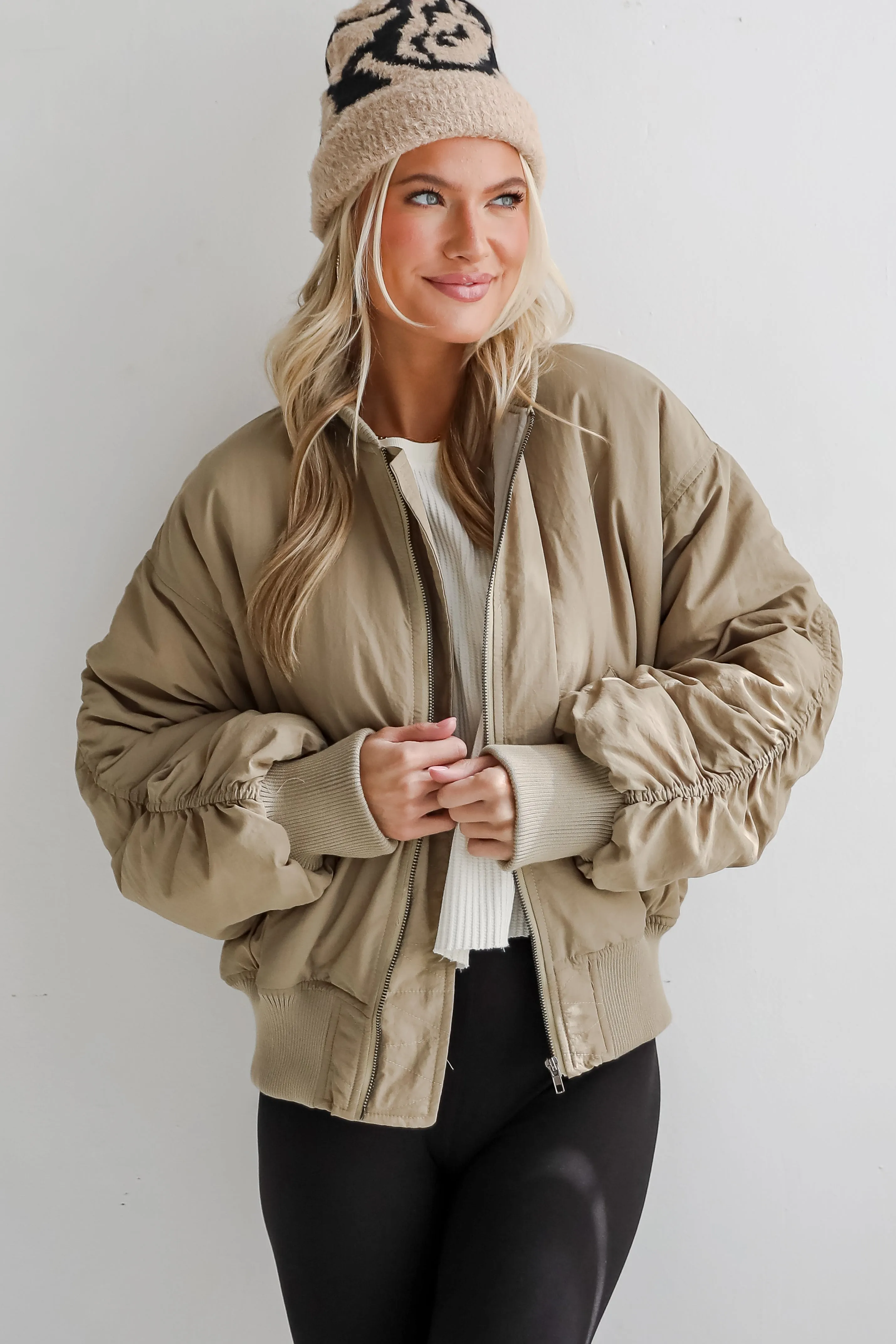 Coziest Forecast Light Olive Bomber Jacket