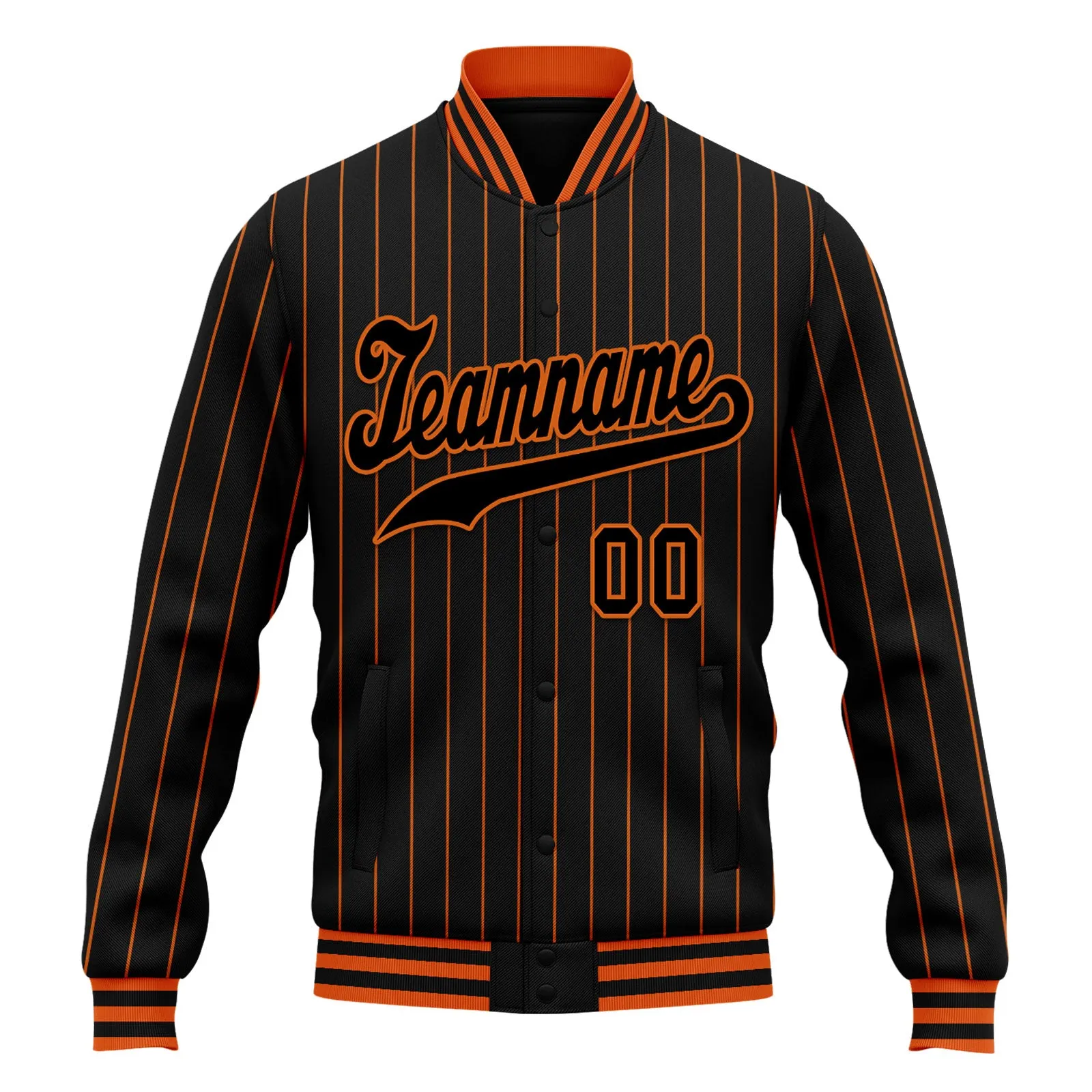 Custom Black Orange Stripe Fashion Jacket Bomber Full-Snap Varsity Letterman Personalized Jacket FZ005-D020219-3