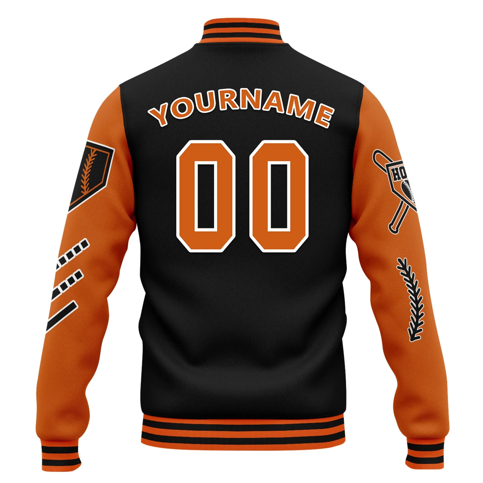 Custom Orange Black Raglan Sleeves Jacket Bomber Full-Snap Varsity Letterman Personalized Jacket FZ005-D023002-5