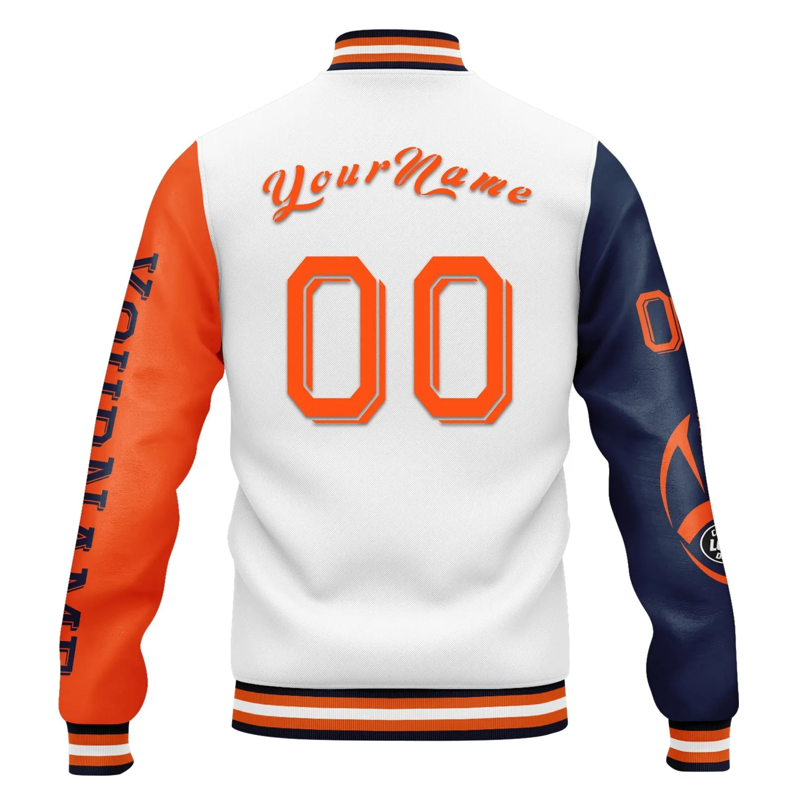 Custom White Denver Jacket Bomber Full-Snap Varsity Letterman Personalized Jacket FZ005SX-D020290-10