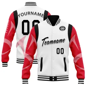 Custom White Red Kansas City Jacket Bomber Full-Snap Varsity Letterman Personalized Jacket FZ005-D025004-18