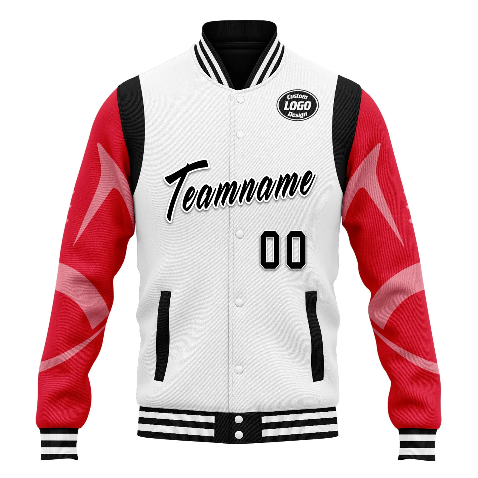 Custom White Red Kansas City Jacket Bomber Full-Snap Varsity Letterman Personalized Jacket FZ005-D025004-18