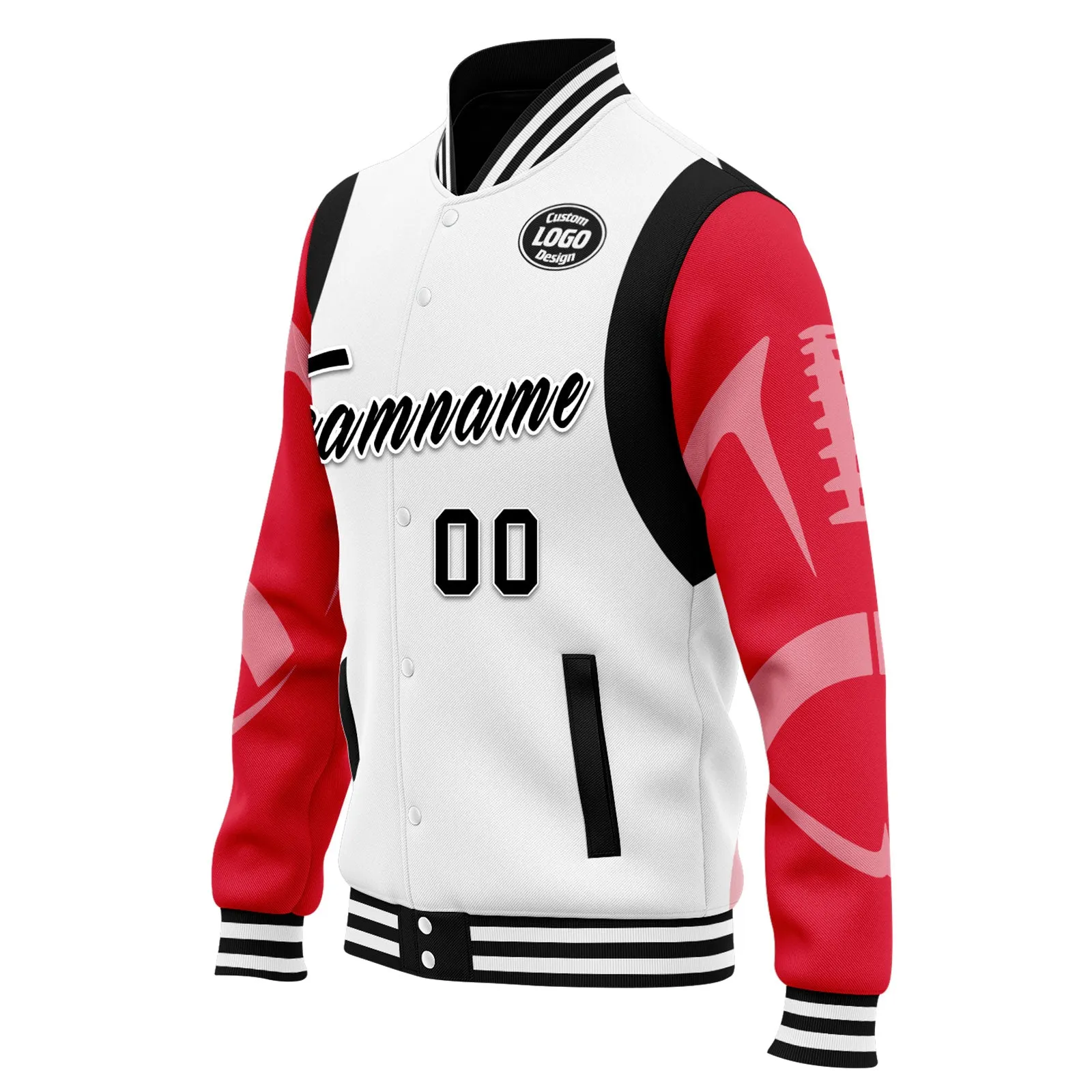 Custom White Red Kansas City Jacket Bomber Full-Snap Varsity Letterman Personalized Jacket FZ005-D025004-18