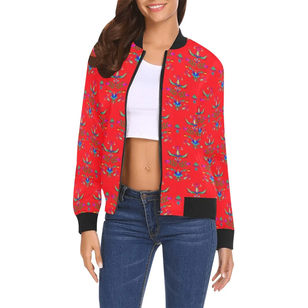 Dakota Damask Red All Over Print Bomber Jacket for Women