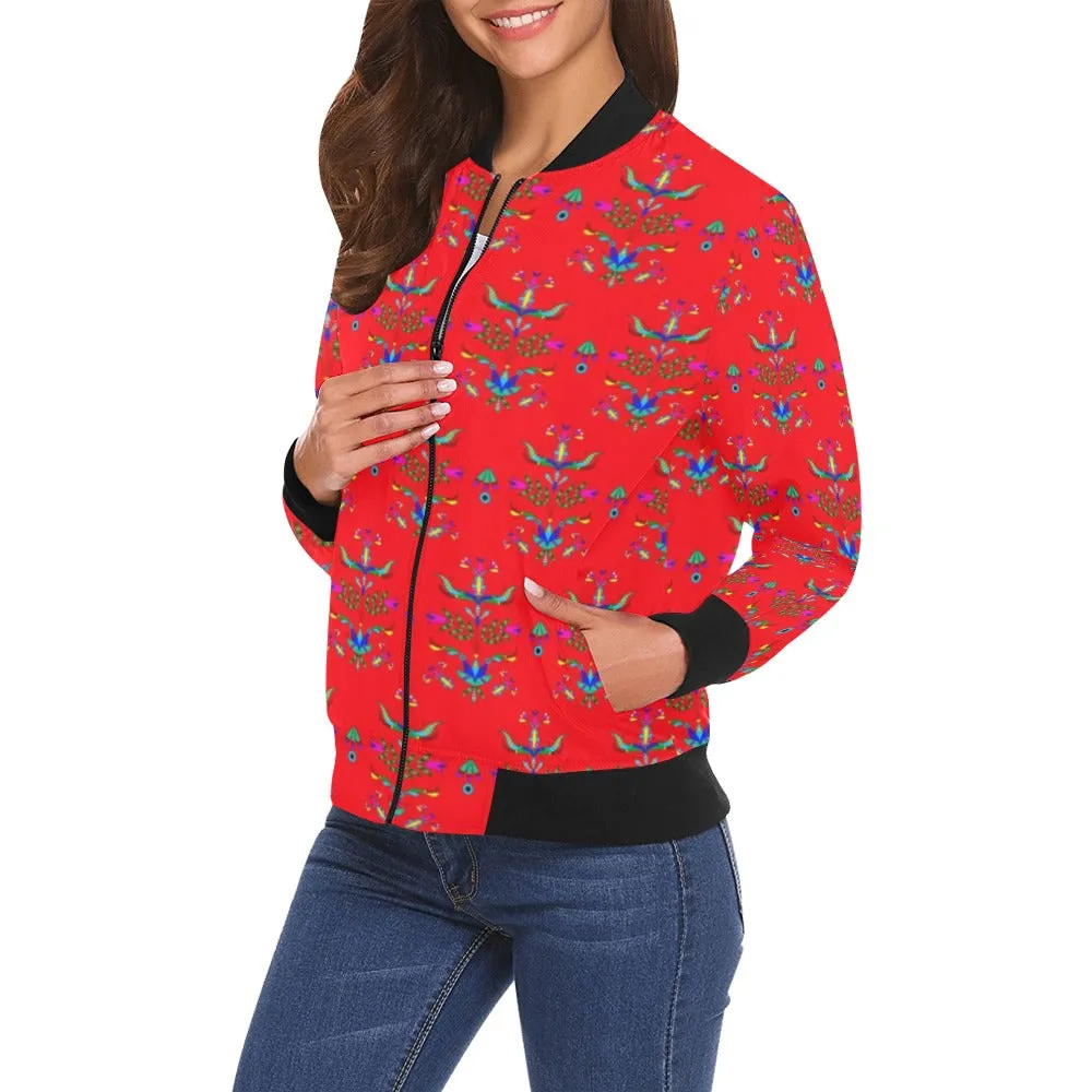 Dakota Damask Red All Over Print Bomber Jacket for Women