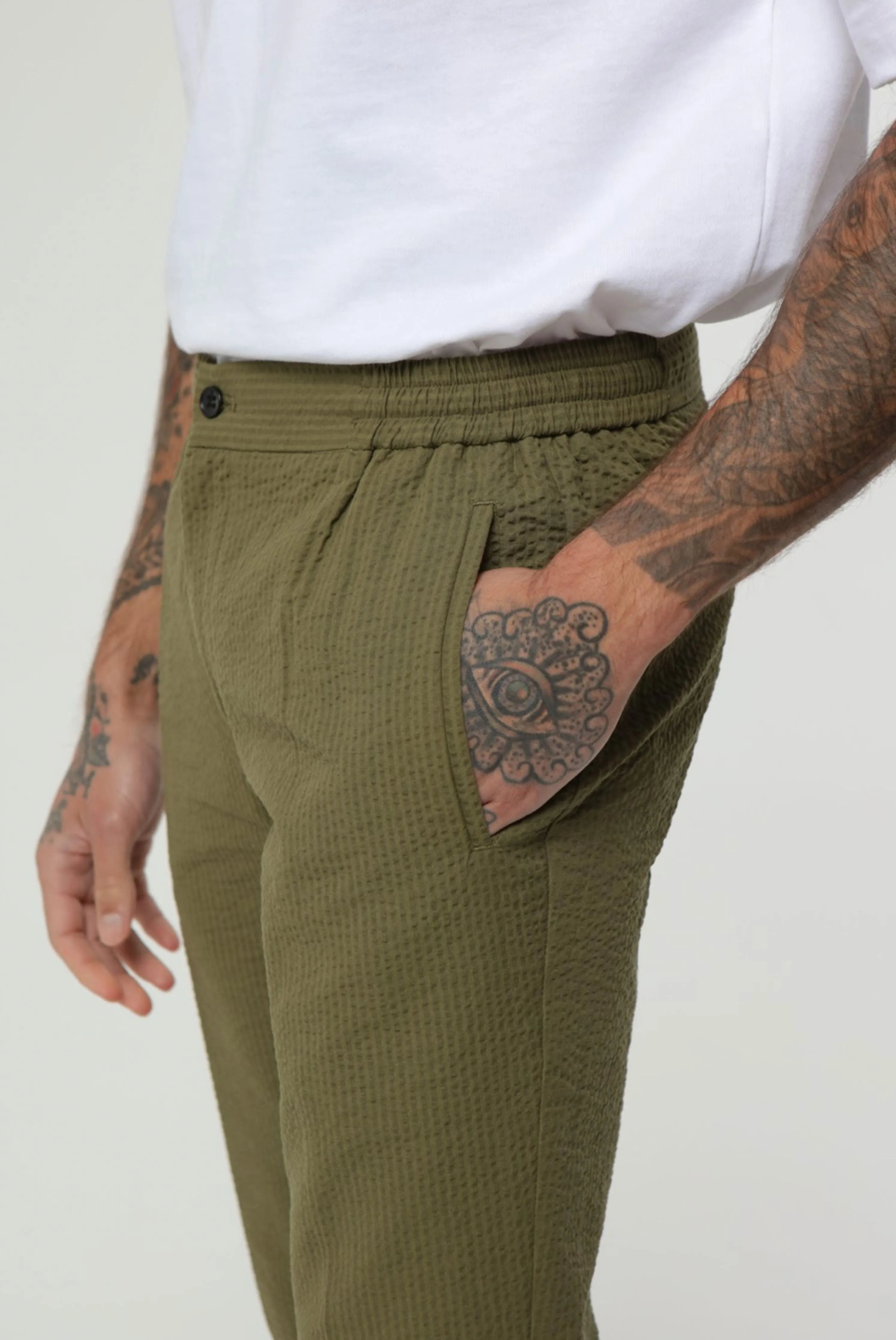 DEAKIN Cotton Linen Seersucker Trouser Green