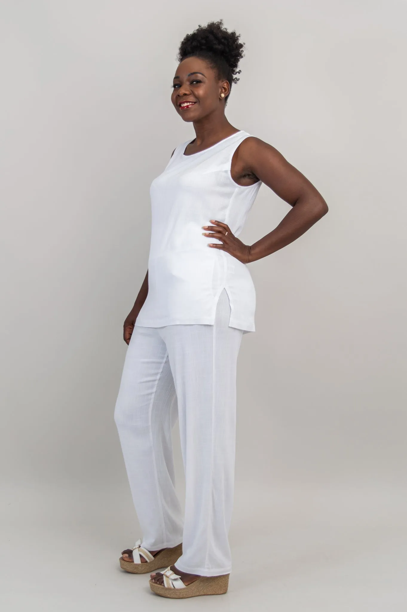 Dena Tank, White, Linen Bamboo