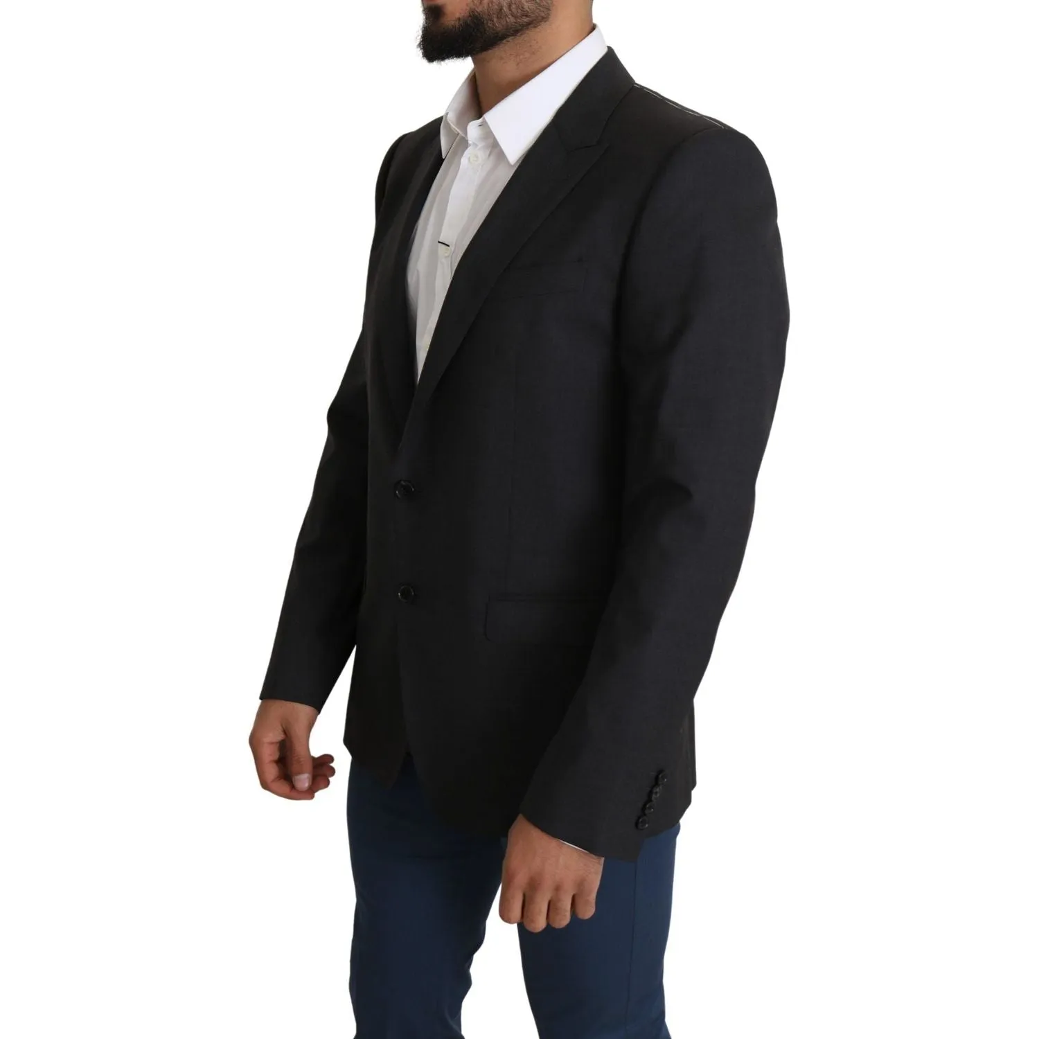 Dolce & Gabbana Elegant Gray Wool Silk Blend Slim Fit Blazer