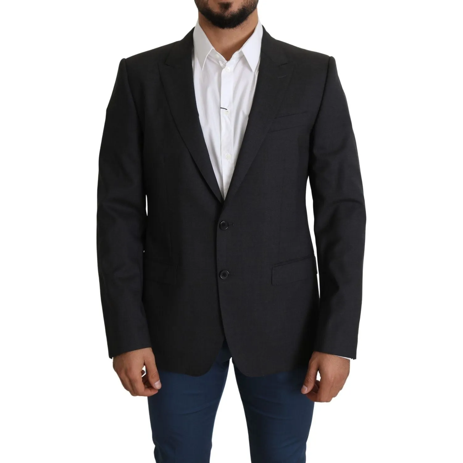 Dolce & Gabbana Elegant Gray Wool Silk Blend Slim Fit Blazer