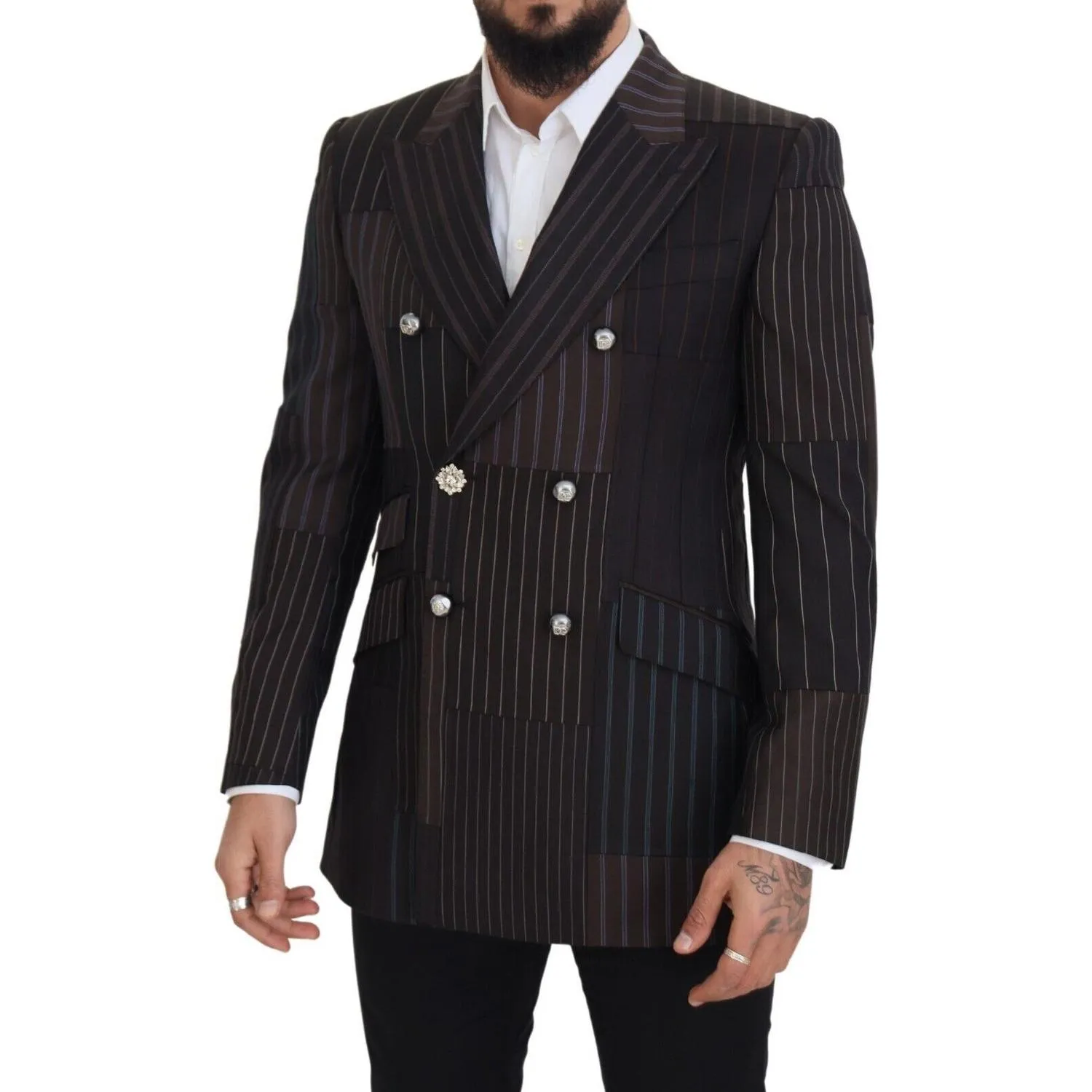 Dolce & Gabbana Multicolor Wool Silk Blend Slim Fit Blazer