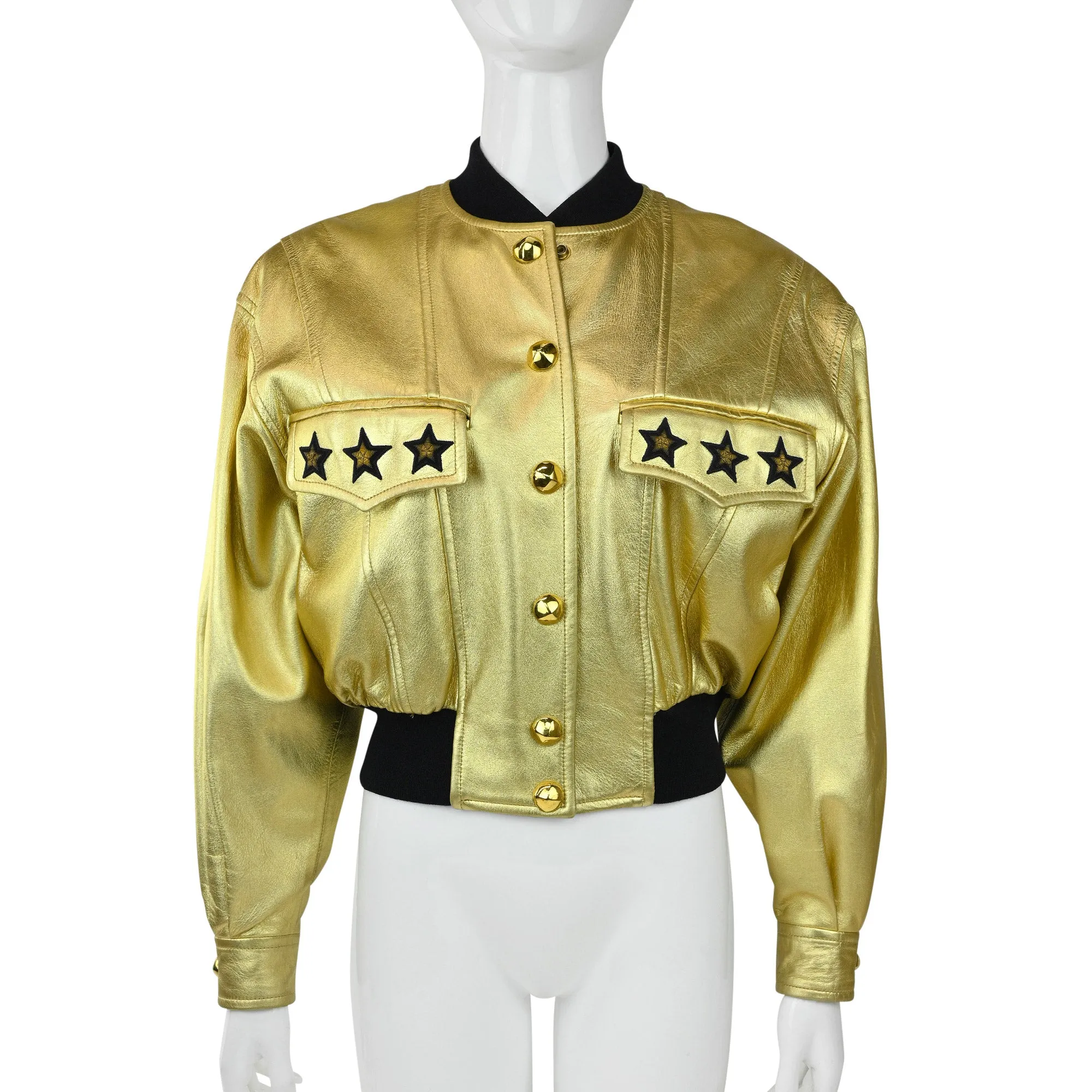 Escada Vintage Gold Leather Bomber Jacket