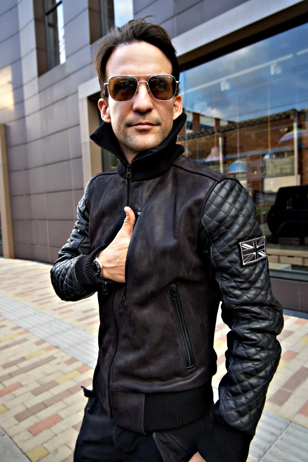 EXPLORER Bomber Quilted Jacket  Leather Black & Black