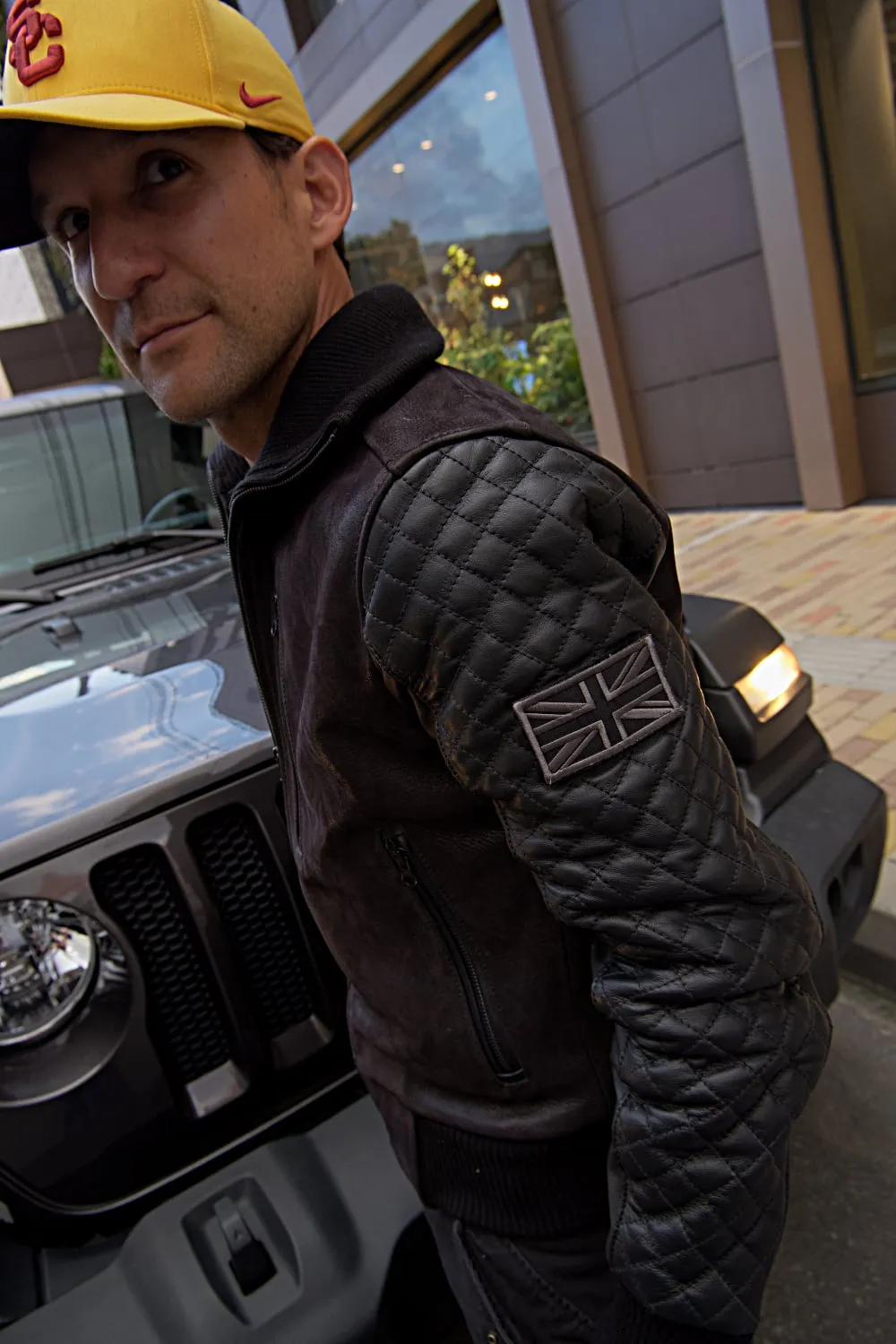 EXPLORER Bomber Quilted Jacket  Leather Black & Black