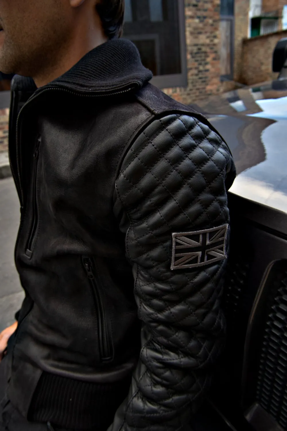 EXPLORER Bomber Quilted Jacket  Leather Black & Black