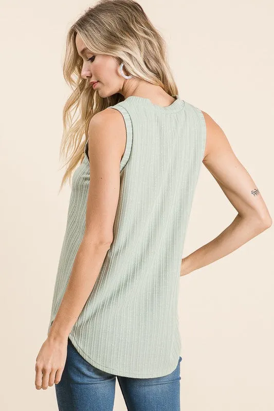 Faux Button Ribbed Tank Top