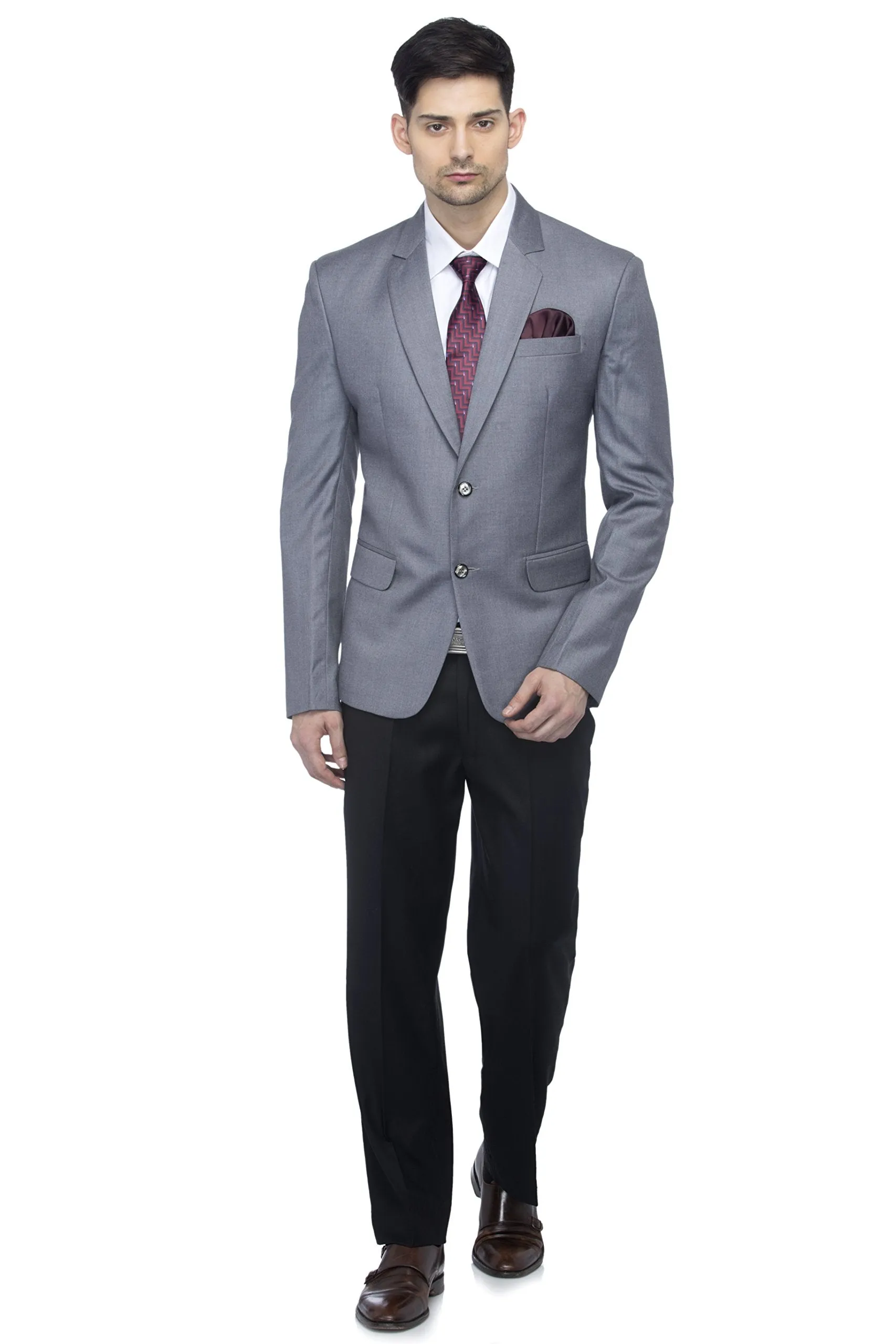 FAVOROSKI Designer Men's Slim Fit Notched Lapel Single Breasted Solid Blazer, Grey (FAVBL161114-GREY-L)