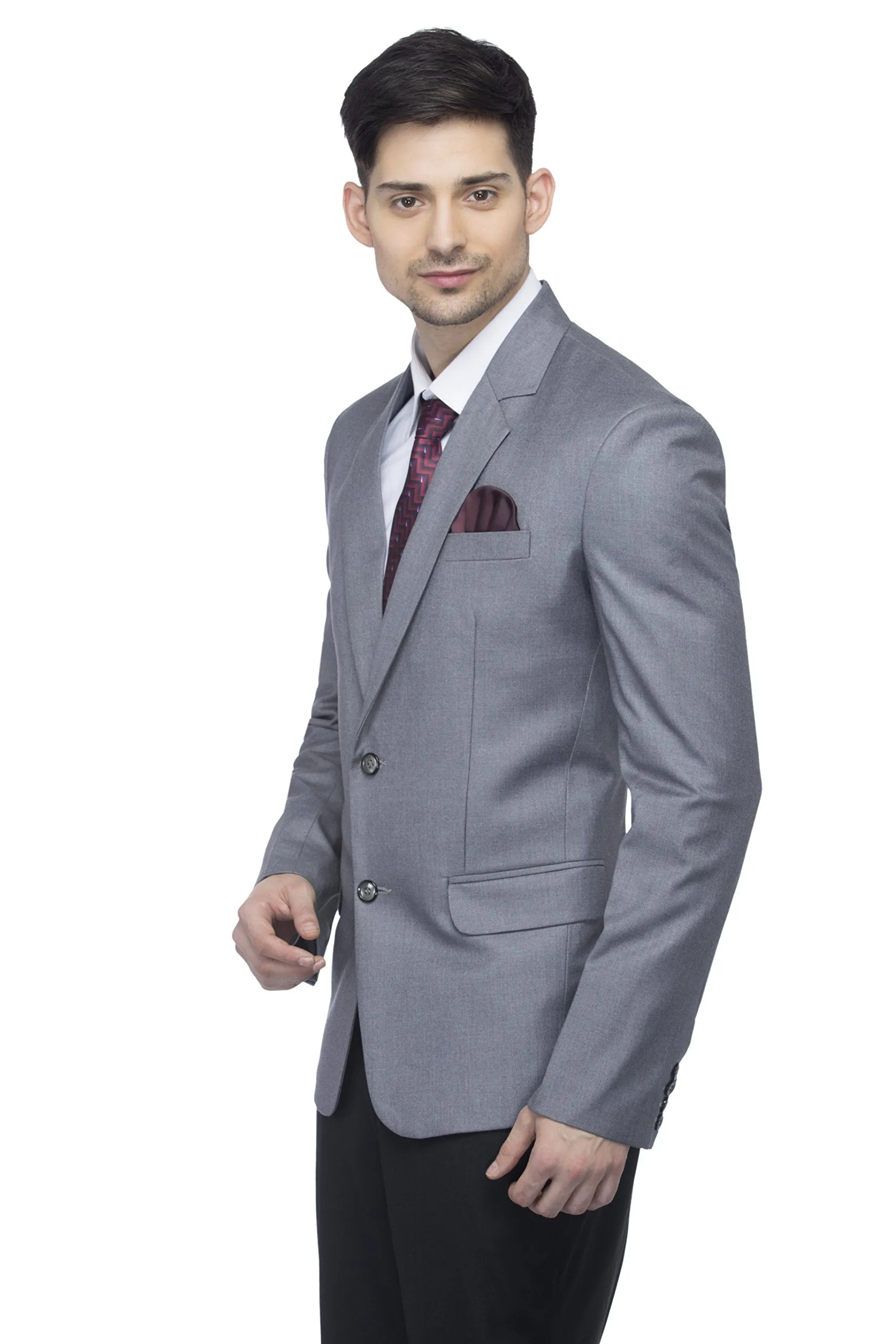 FAVOROSKI Designer Men's Slim Fit Notched Lapel Single Breasted Solid Blazer, Grey (FAVBL161114-GREY-L)