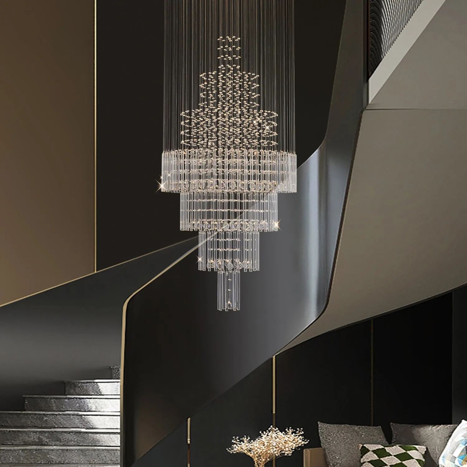 Floating Castle Raindrop Crystal Chandelier For Entryway - Double Layer