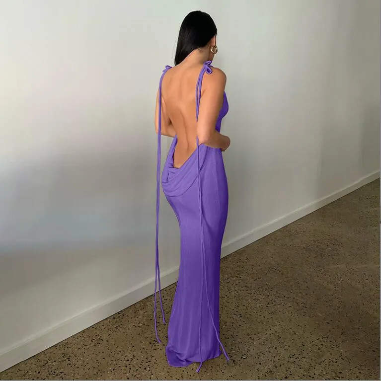 FLYTONN-Sexy spring and summer dresses, party dresses, graduation gifts,Sean Backless Fishtail Long Dress