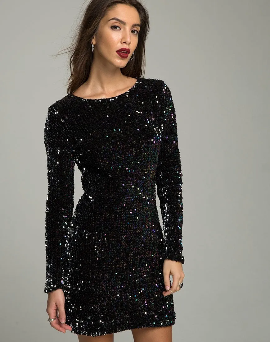 Gabby Dress in Oil Iridescent Sequin