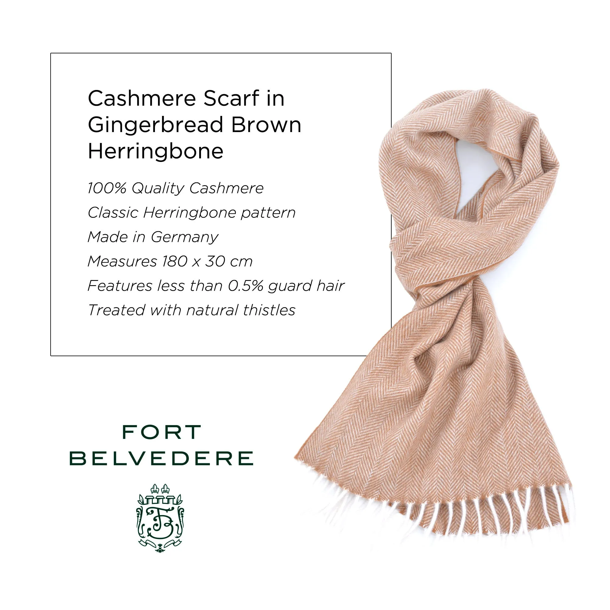 Gingerbread Brown Herringbone Cashmere Scarf