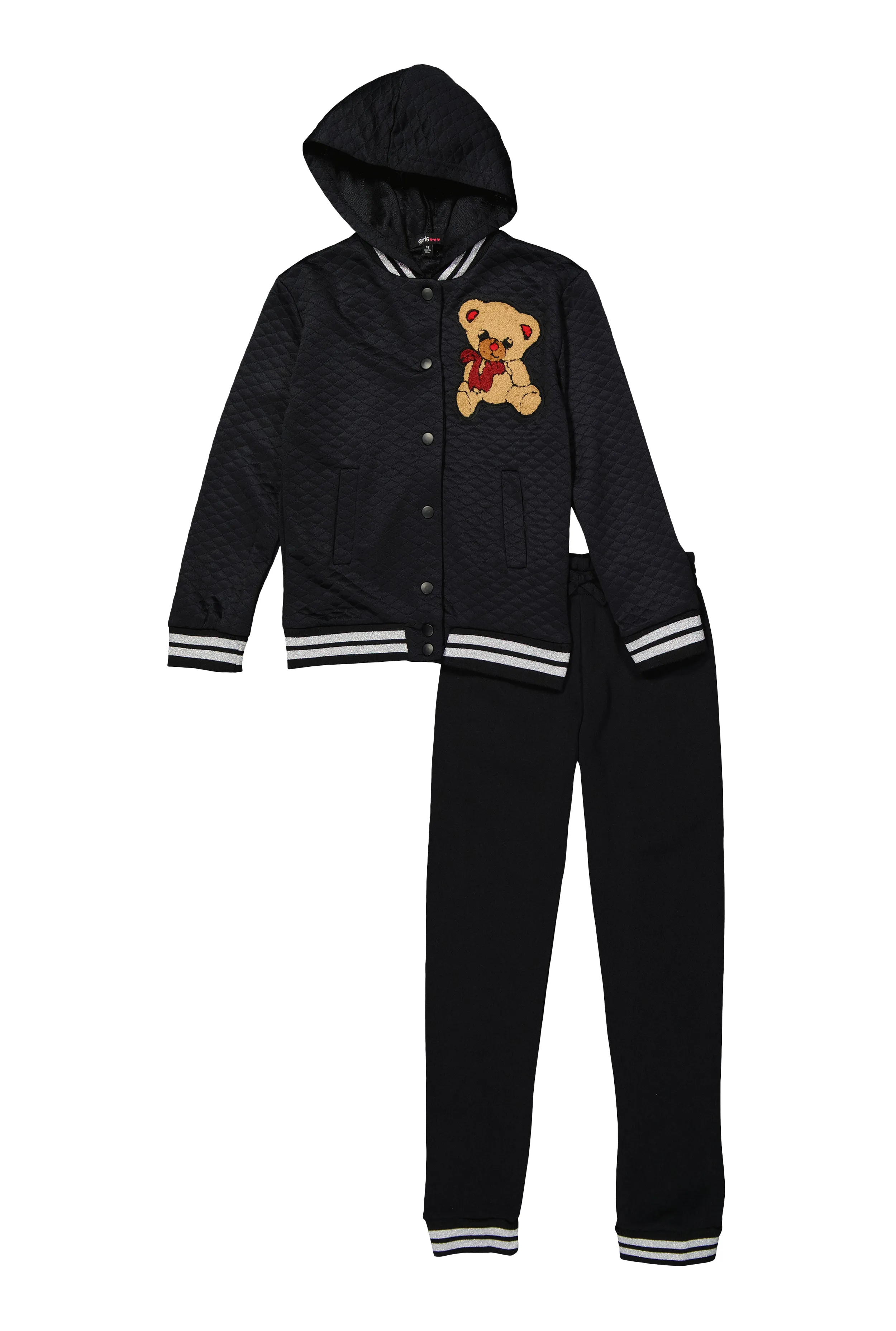 Girls Bear Chenille Patch Quilted Jacket and Joggers