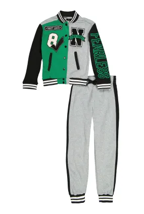 Girls Chenille Patch Varsity Jacket and Joggers