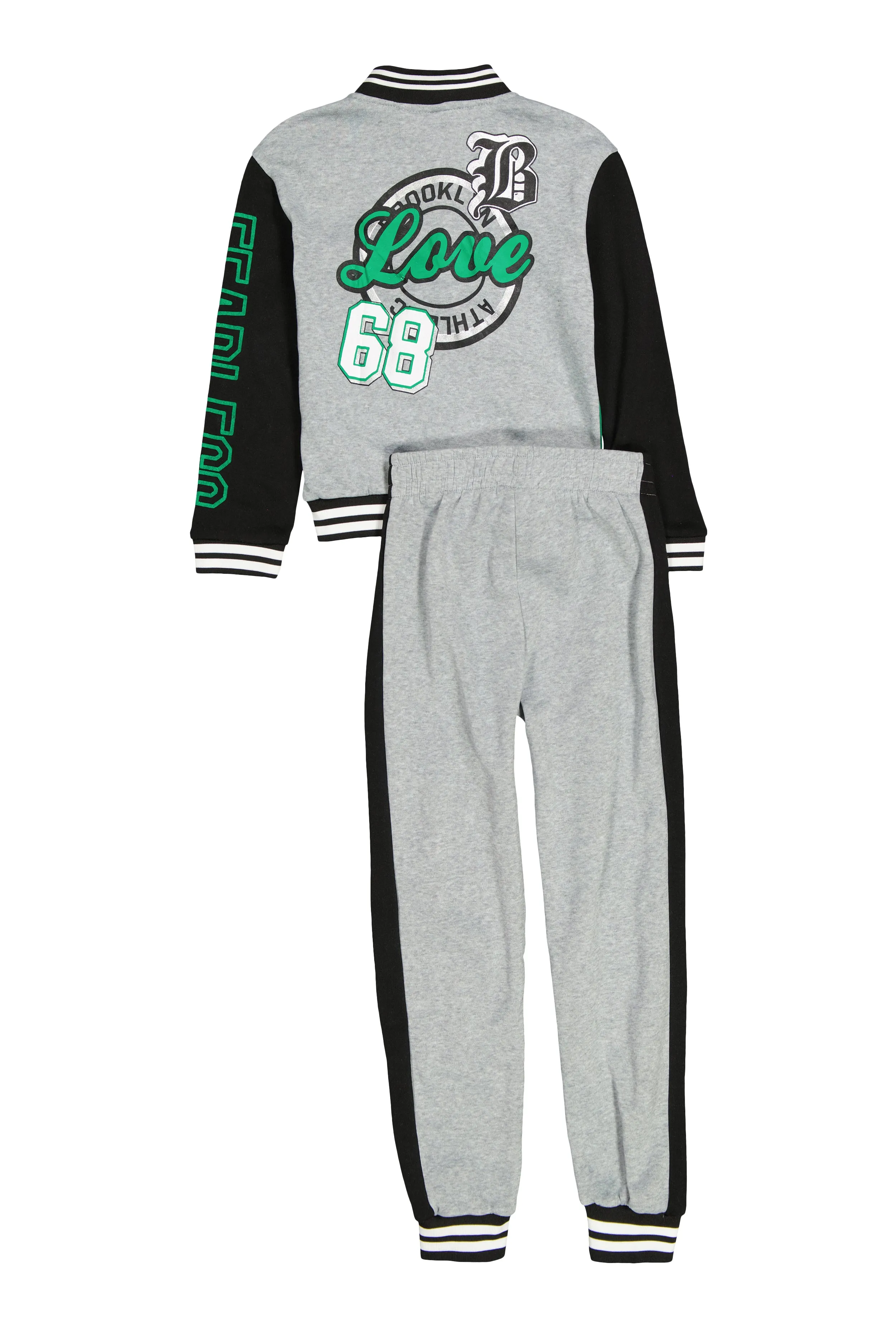 Girls Chenille Patch Varsity Jacket and Joggers