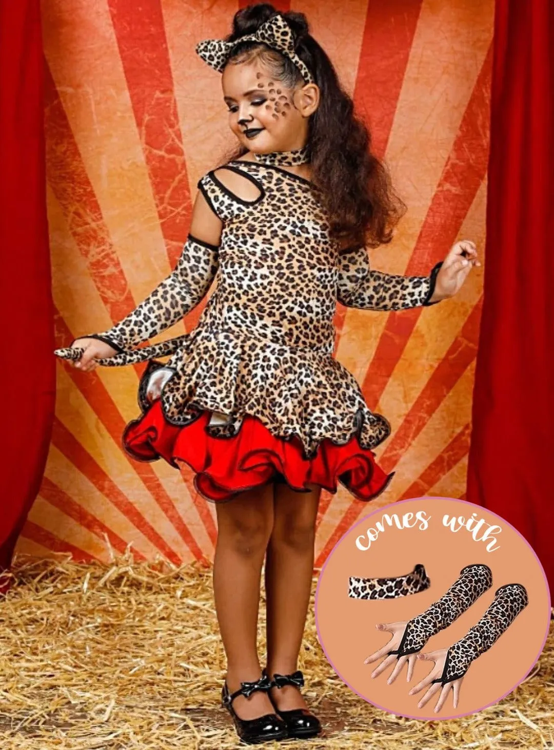 Girls Sassy Leopard Costume Dress Set