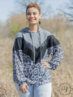 Girls' Smokey Leopard Pullover Hoodie with Balloon Sleeve