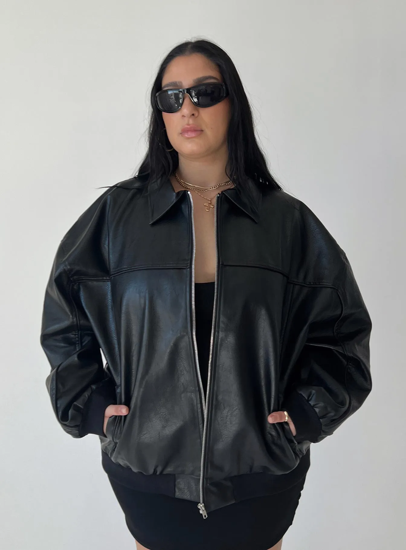 Goldsmith PU Bomber Jacket Black Curve