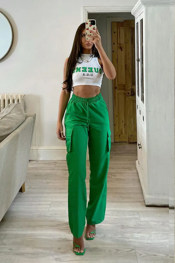 Green Straight Leg Cargo Trousers - Aida