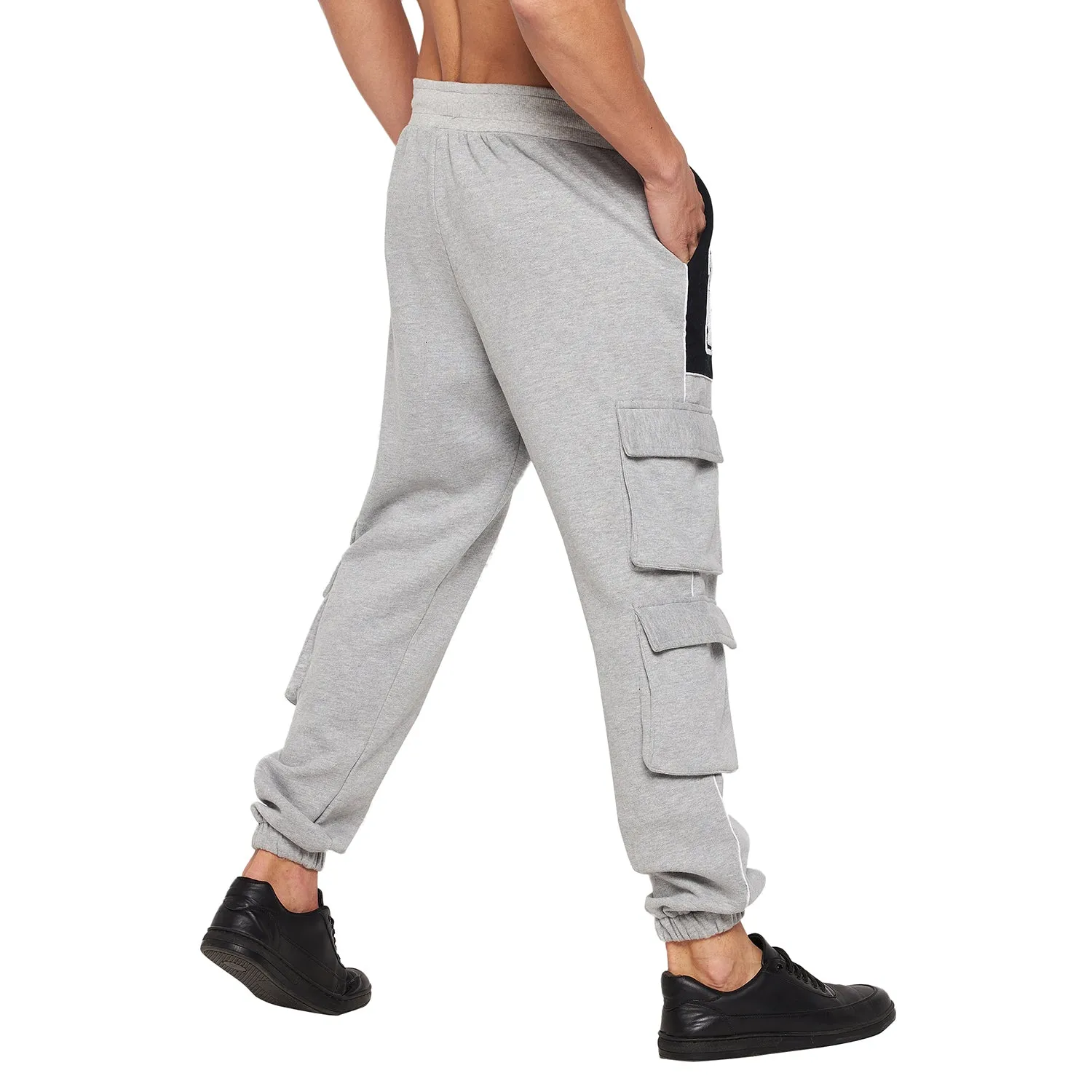 Grey Fleece Oversized Cargo Joggers