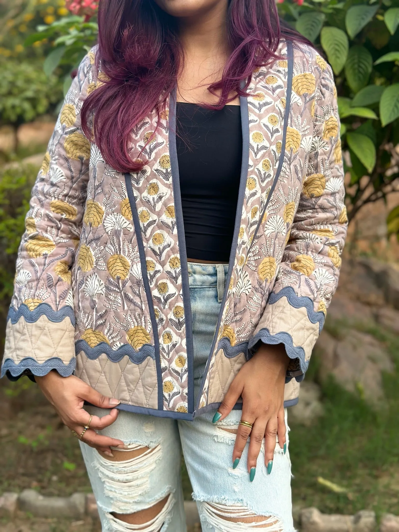 Grey Lace Quilted Shrug Jacket