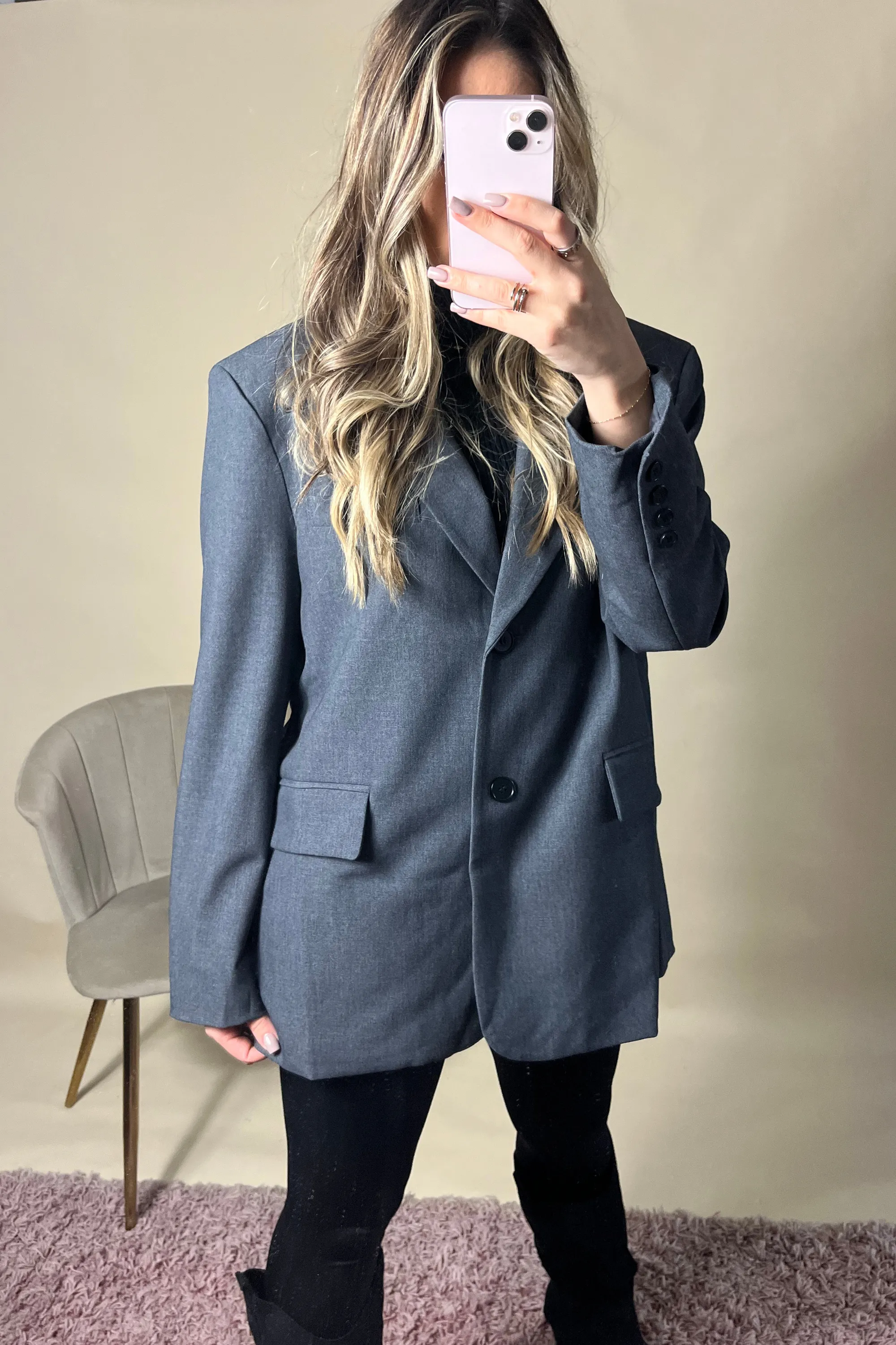 Grey Oversized Crossover Back Blazer