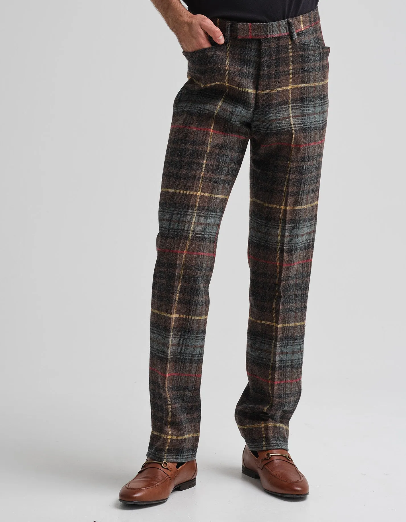 Hunting Brown Check Wool Trousers GOLD COLLECTION