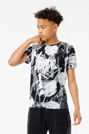 Hype Boys Black Mono Scribble Script T-Shirt