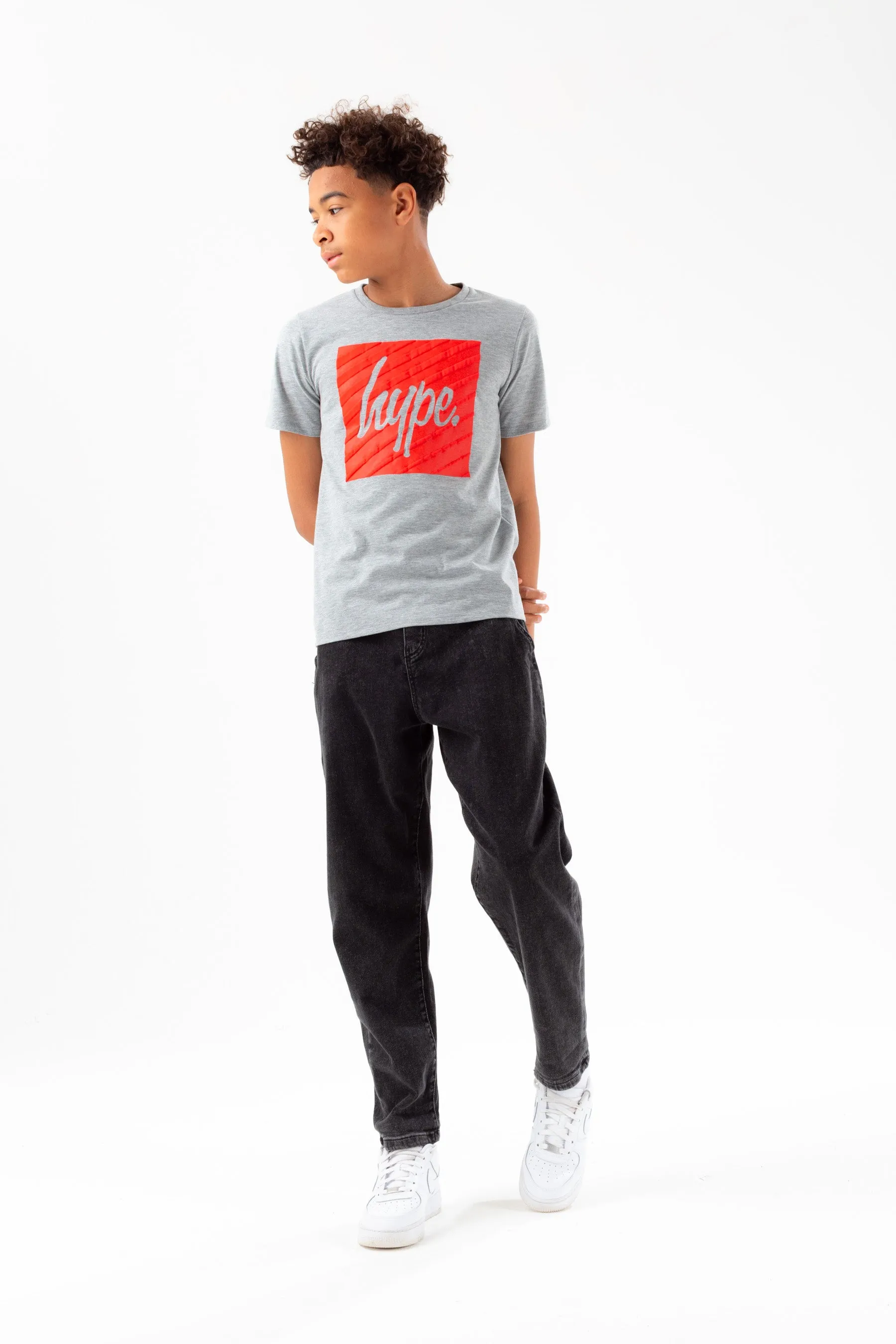 Hype Boys Grey Marl Red Box Script T-Shirt