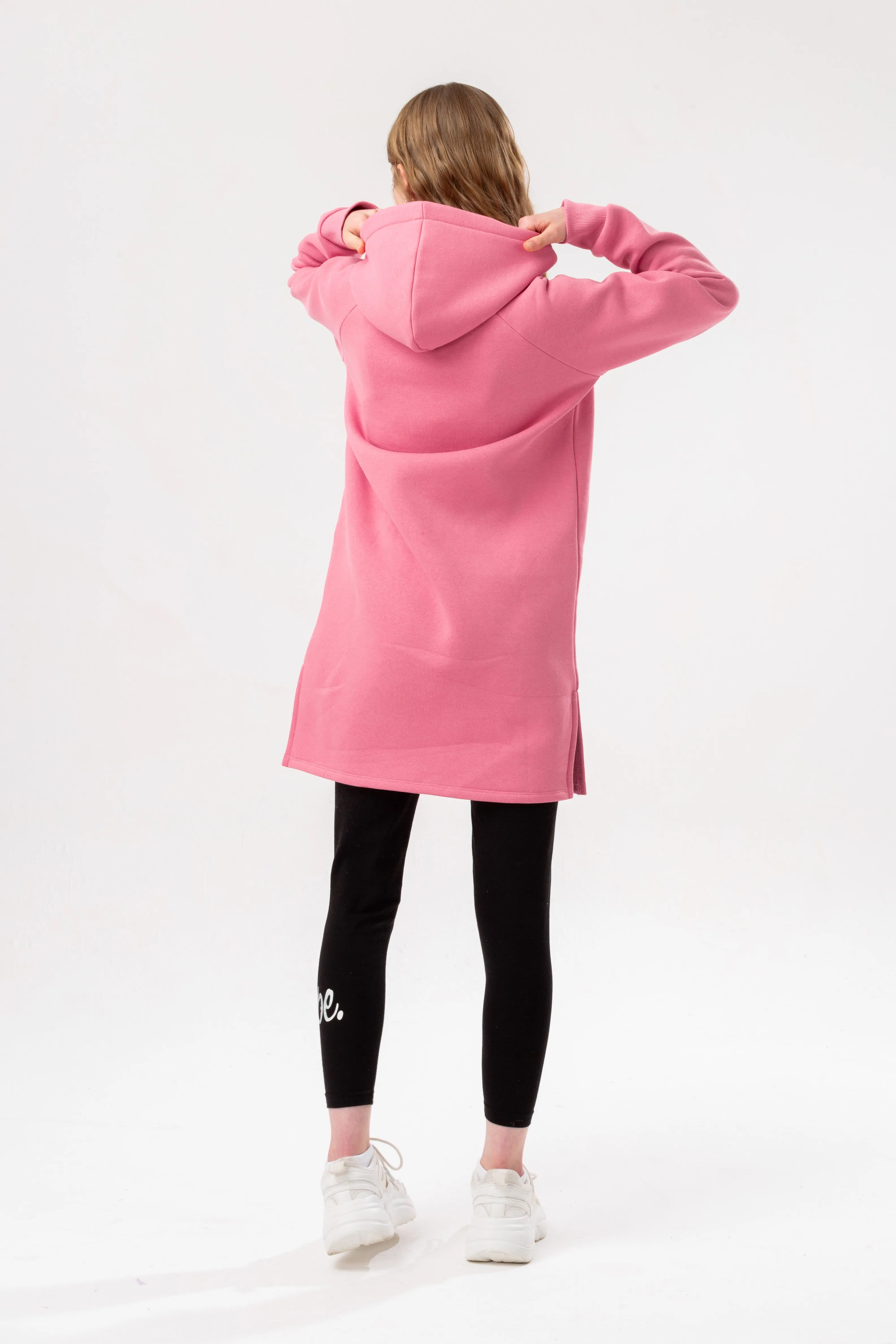 Hype Girls Pink Side Split Longline Hoodie