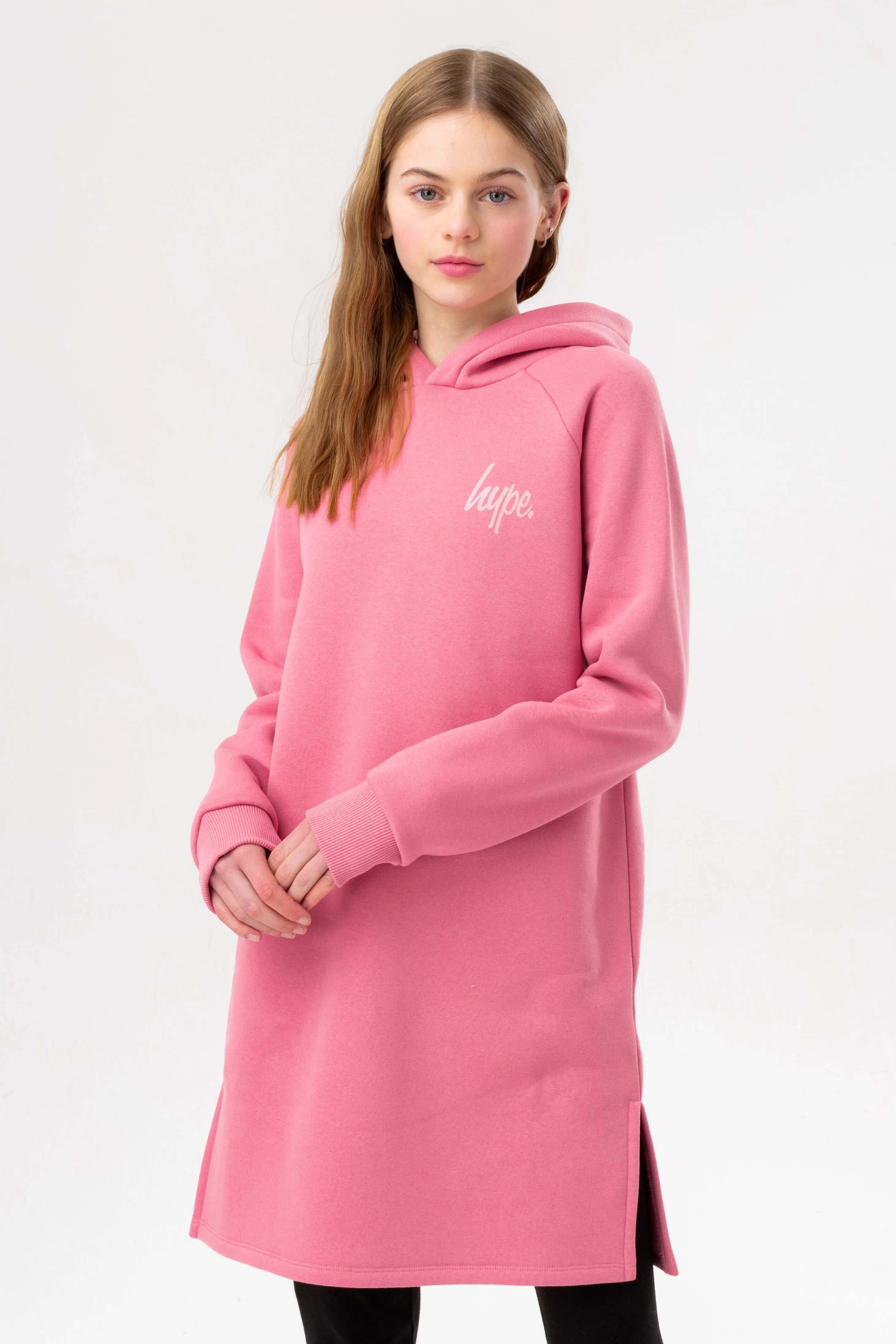 Hype Girls Pink Side Split Longline Hoodie