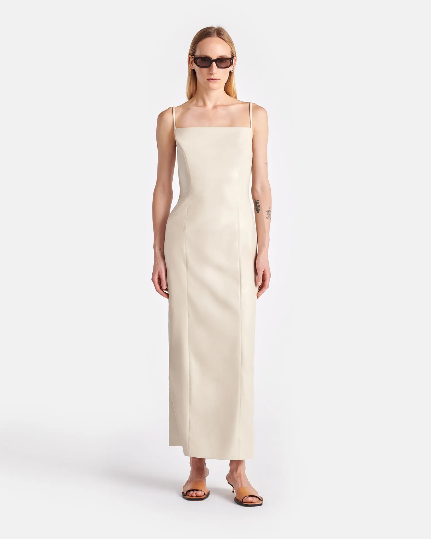 Ilara - Square Neck Okobor™ Alt-Leather Dress - Creme