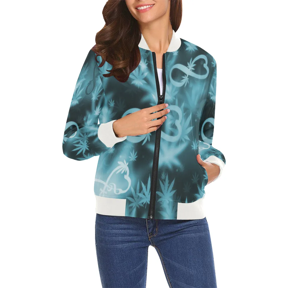 INFINITY BLUE COSMOS All Over Print Bomber Jacket for Women