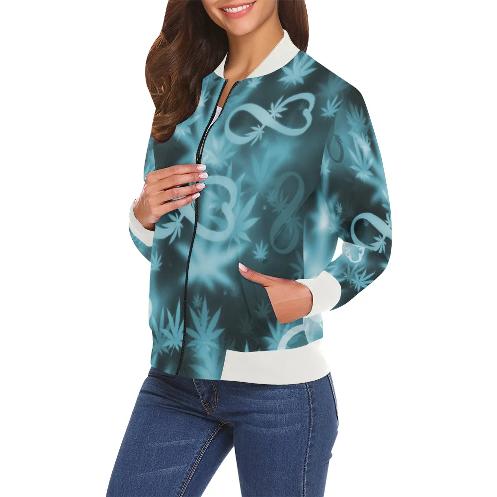 INFINITY BLUE COSMOS All Over Print Bomber Jacket for Women