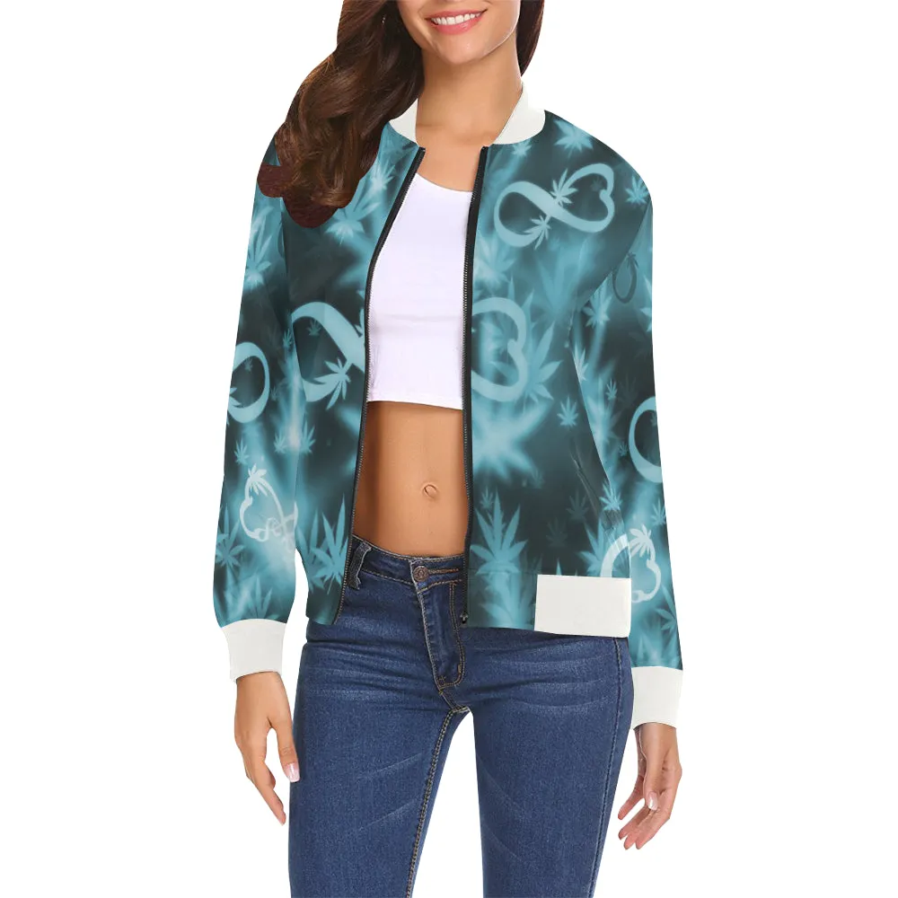 INFINITY BLUE COSMOS All Over Print Bomber Jacket for Women