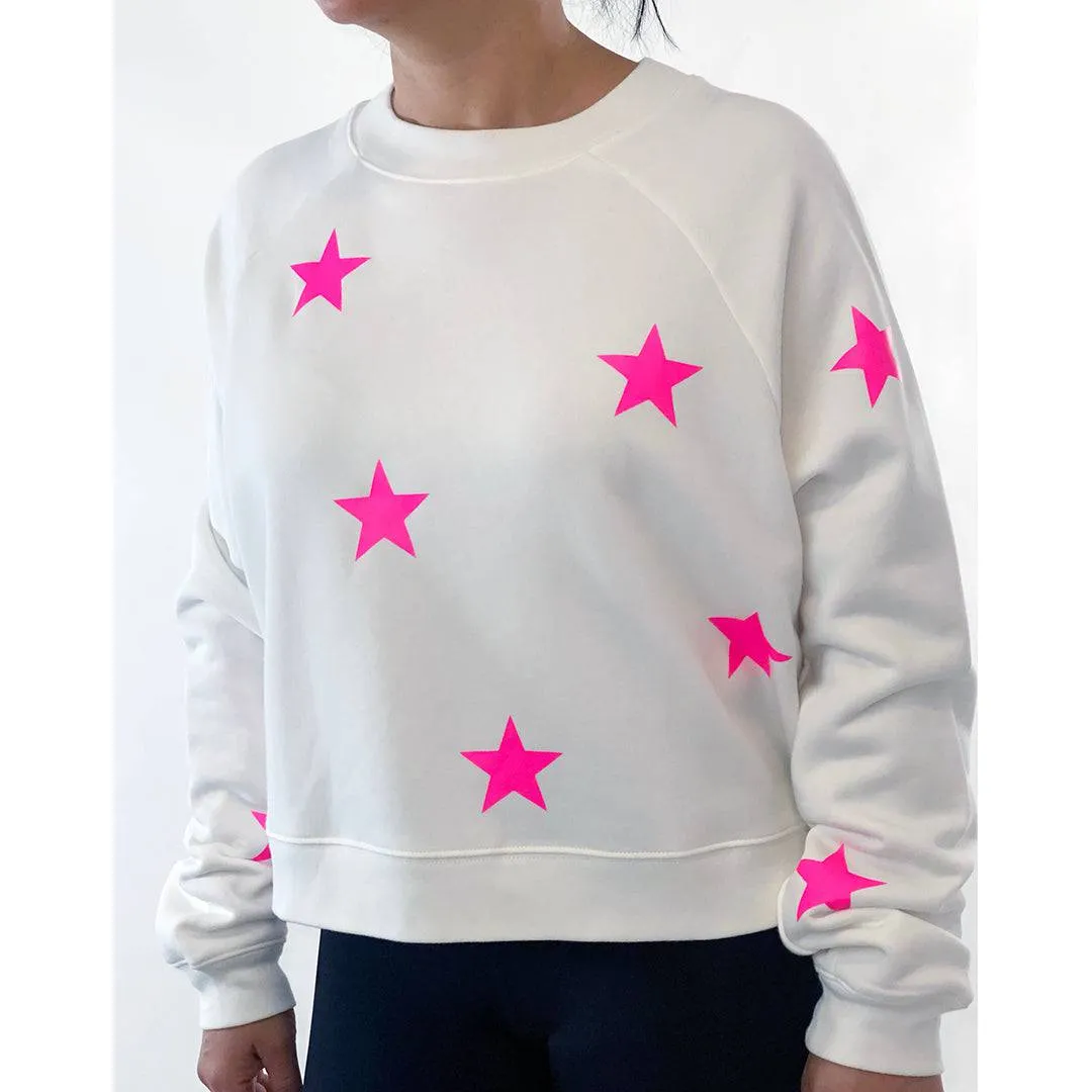 Jack Cozy Chic White Sweatshirt - Neon Pink Stars