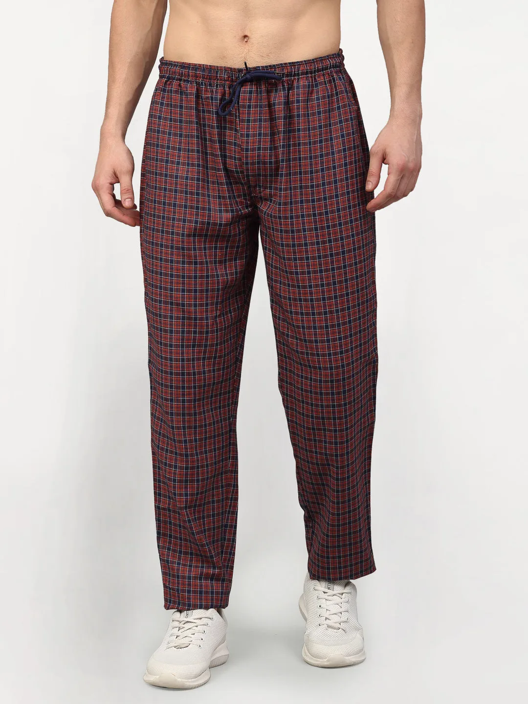 Jashvi Men's Maroon Cotton Checked Track Pants